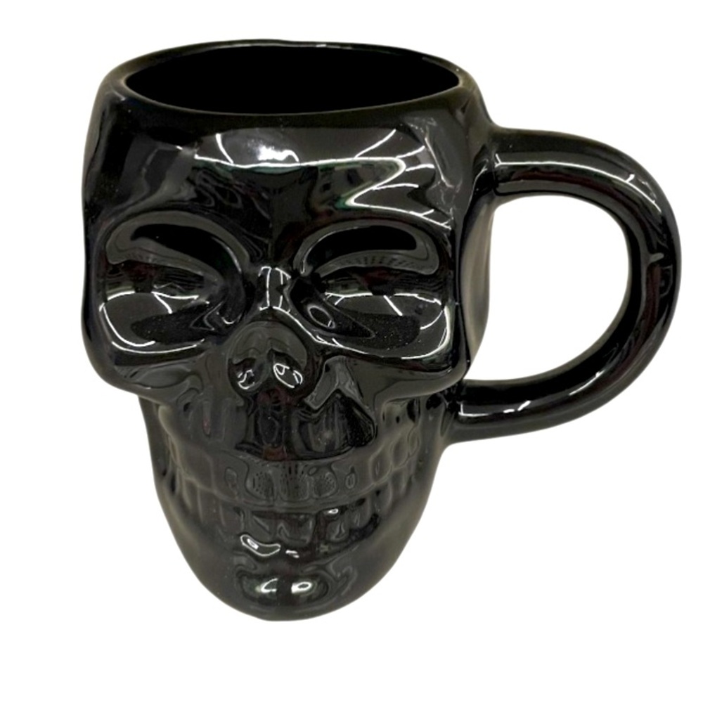 Black Skull Shaped Ceramic Figural Mug